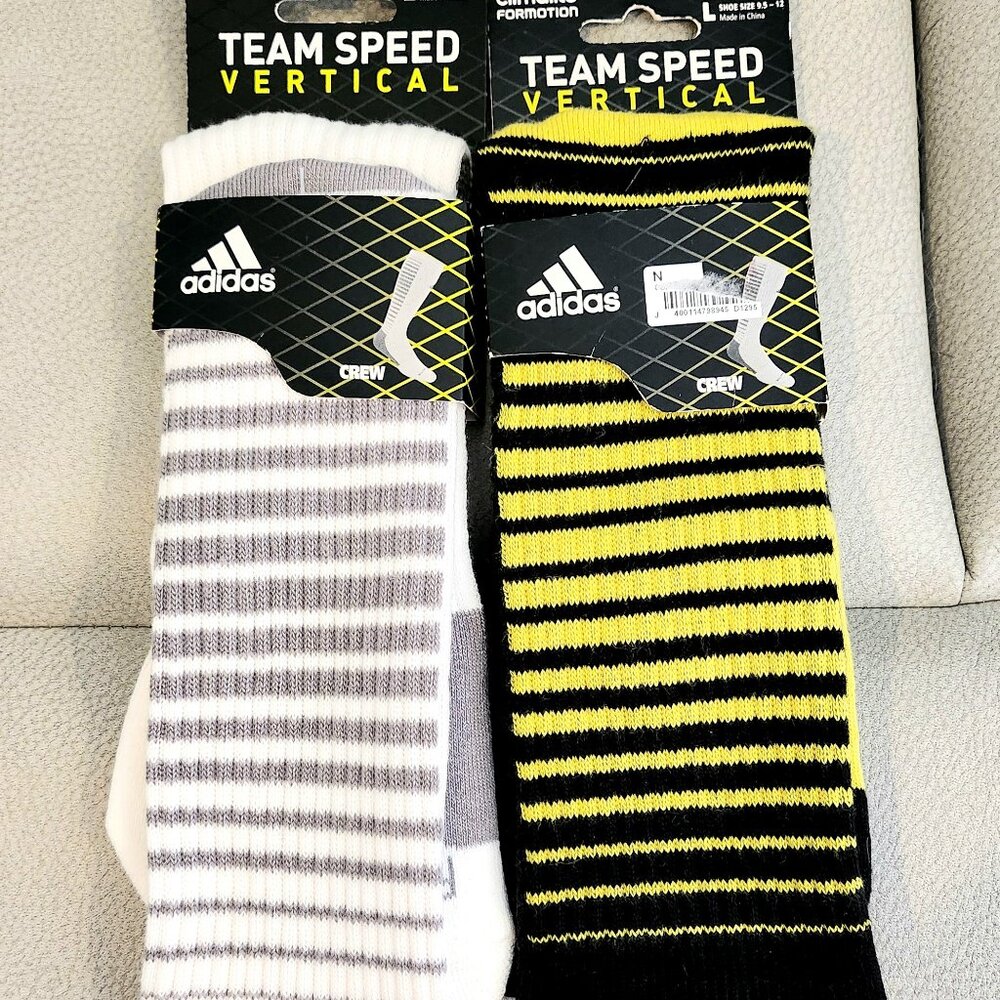 Men Athletic socks Adidas Team Vertical Crew Black Yell White DISCOUNT SHIPPING!